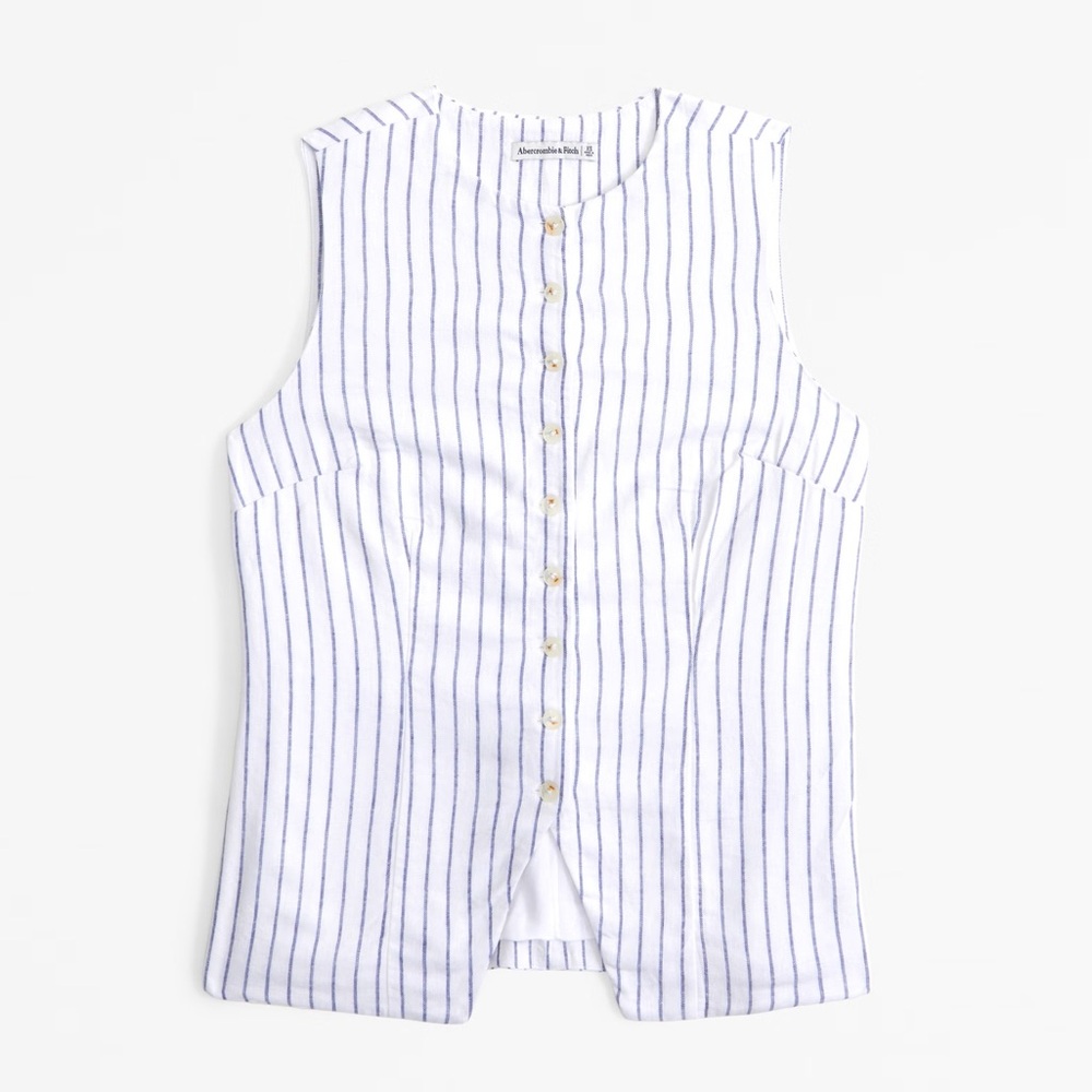 Abercrombie & Fitch Linen-Blend Button-Through Vest